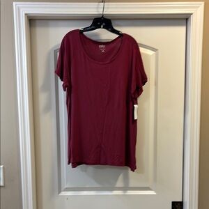 New York & Company Red Flutter Sleeve T-Shirt